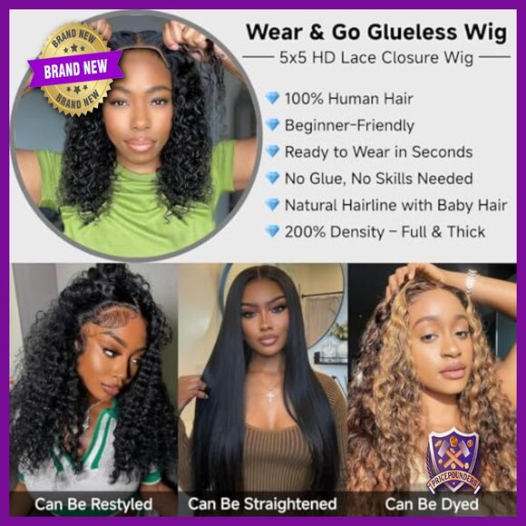 24 Inch Glueless Human Hair Wig Deep Wave 5x5 HD Lace Closure 200 Density main image 5
